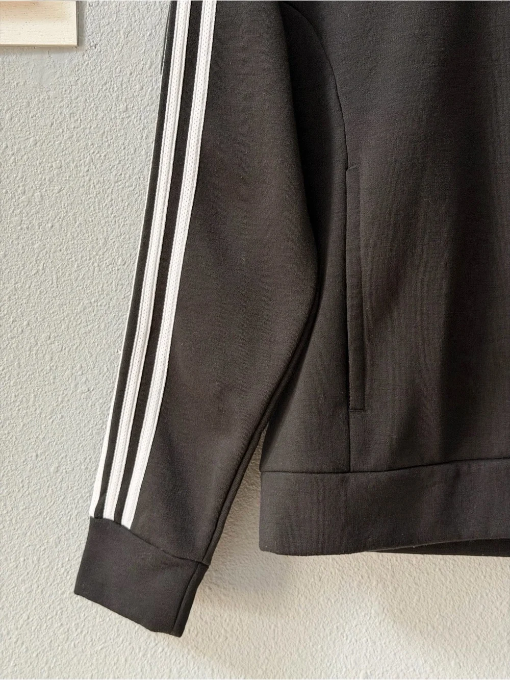 adidas Essentials 3-Stripes Fleece Hoodie Black White Size Small
